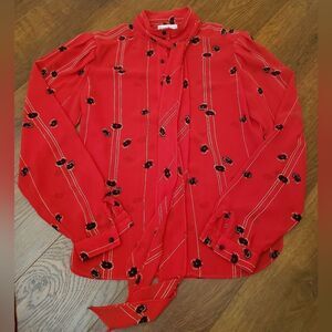 𝅺Chiffon Campus Casuals Vintage Skirt Set Red Floral Midi Skirt Set